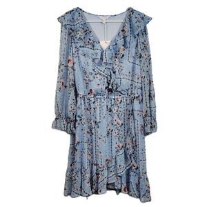 NWT LC Lauren Conrad Floral Ruffle Dress Womens Plus 0X Blue Long Sleeve Boho